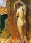unknow artist Nude Leaning against a Rock Overlooking the Sea oil painting on canvas